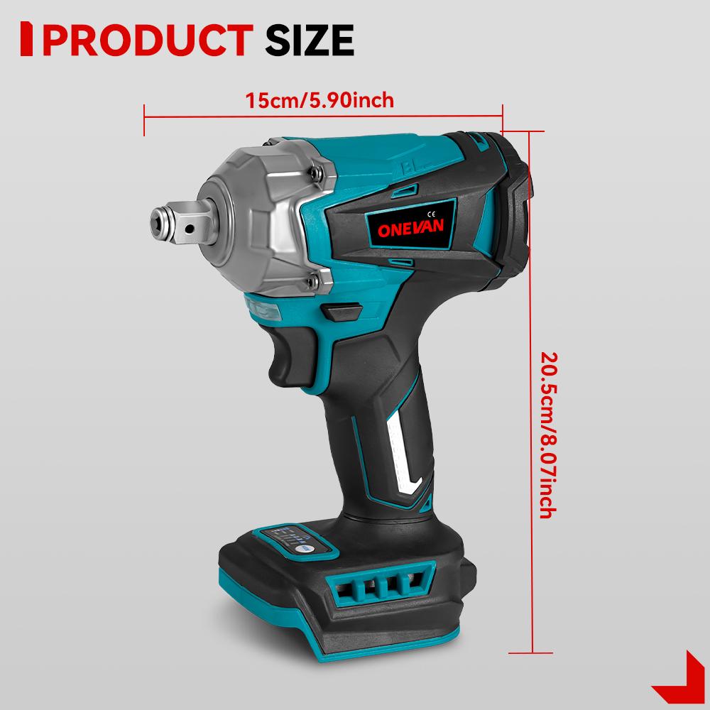 ONEVAN Torque Brushless Electric Impact Wrench 1/2 Inch Cordless Electric Wrench Power Tools For Makita 18V Battery