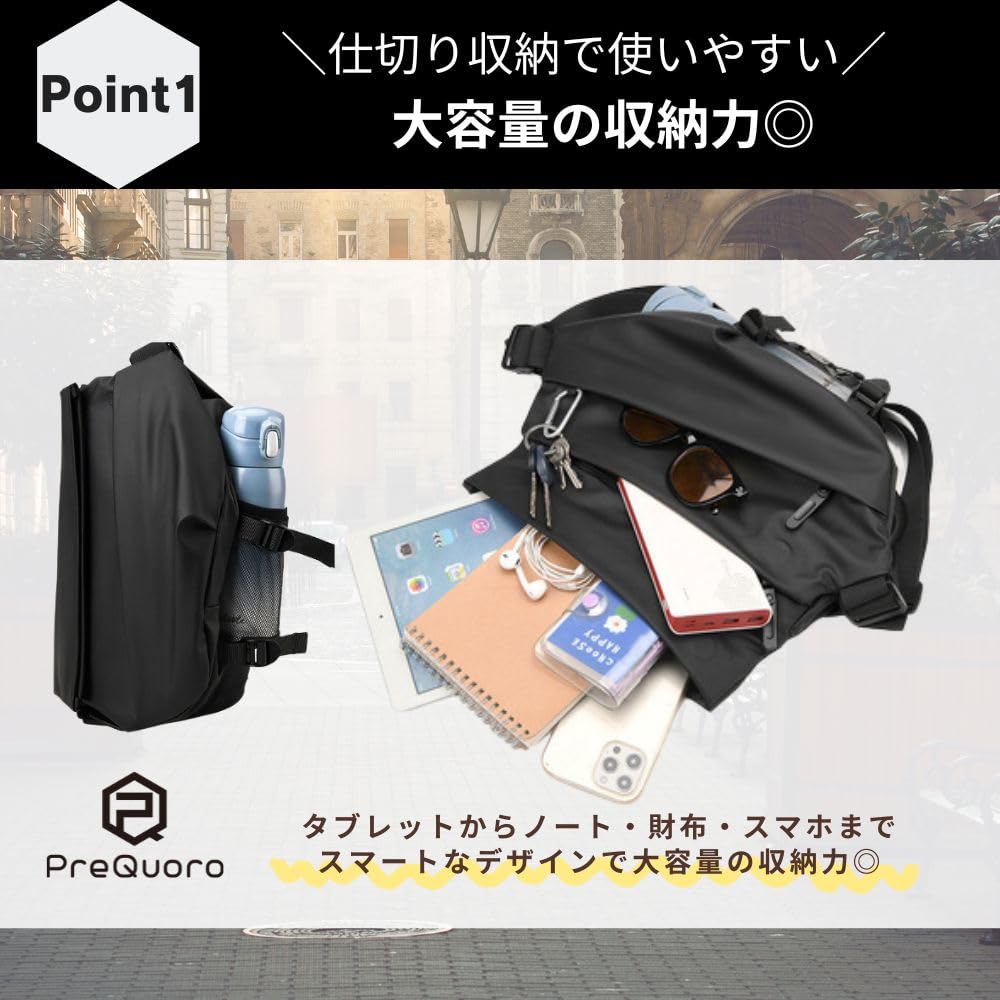 PreQuoro Chest Shoulder Crossbody Large Waist Body Black Men's Bag, Bag, Bag, Capacity, Multifunctional, Pouch, Bag, Lightweight, Simple, Stylish,