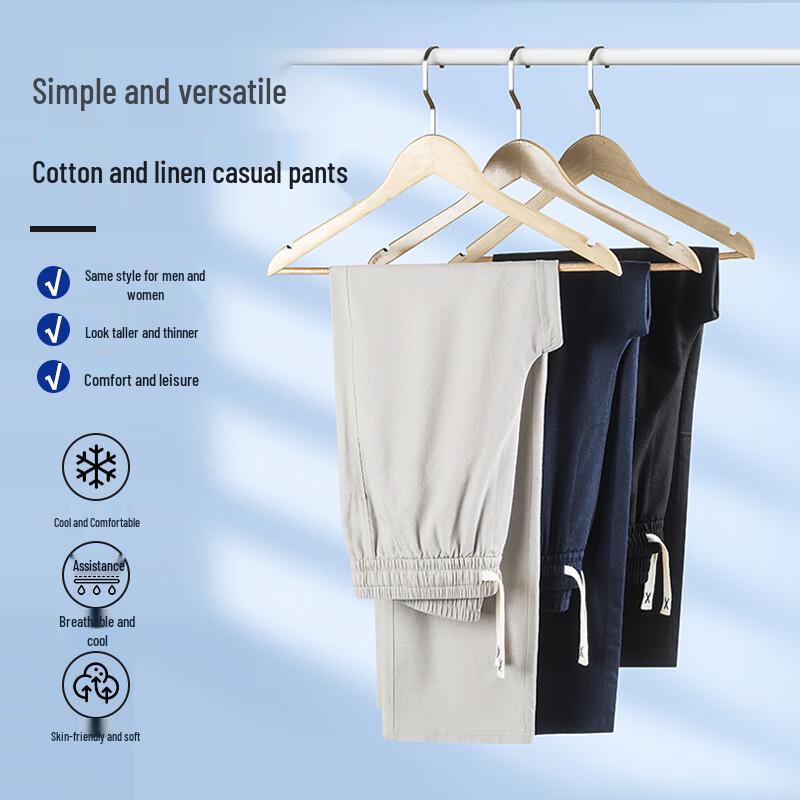 Fengmao Men's Summer Cotton Linen Blend Straight-Leg Casual Pants