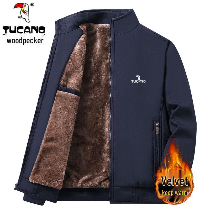 

Woodpecker Men s Winter Fleece-Lined Thick Cotton Jacket - Loose Fit, Plus Size, Stand-Up Collar 4XL for 80–87.5 kg