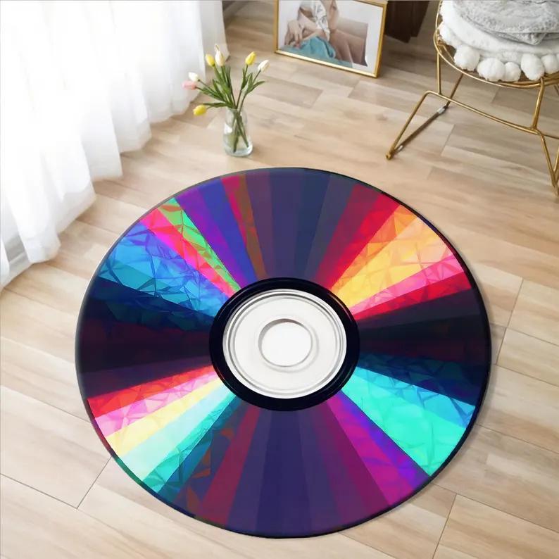 

Printed Vinyl Music Record Carpet Machine Washable Rug Gift for Music Lovers Rug Retro Vinyl Record Round Rug Non Slip Mat 40x40cm