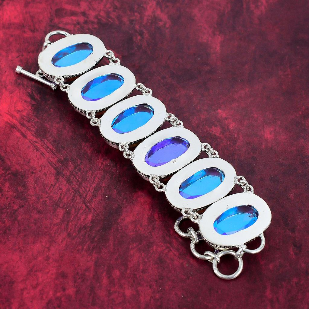 Fasetowany Mistyczny Topaz Ręcznie Robiona Biżuteria, Mistyczny Topaz Srebro Próby 925, Ręcznie Robiona Srebrna Bransoletka z Kamieniami Szlachetnymi Dla Miłości