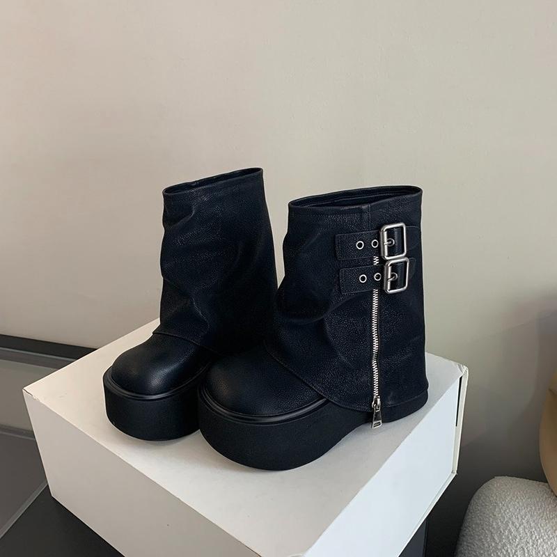 Thick Bottom Women Ankle Boots Designer Belt Buckle Platform Heel Shoes Autumn Winter Modern Short Booties