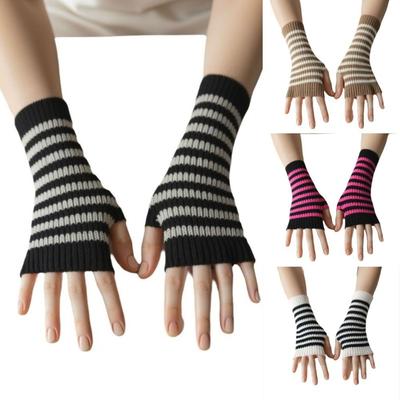 Soft Knitted Fingerless Gloves Hollow Out Design Long Mittens Knitting Gloves  Autumn Winter