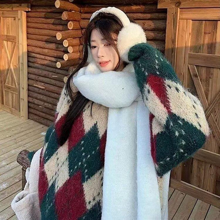 

Unisex Snowflake Knit Sweater - Round Neck Winter Pullover for Couples Large червоний/зелений