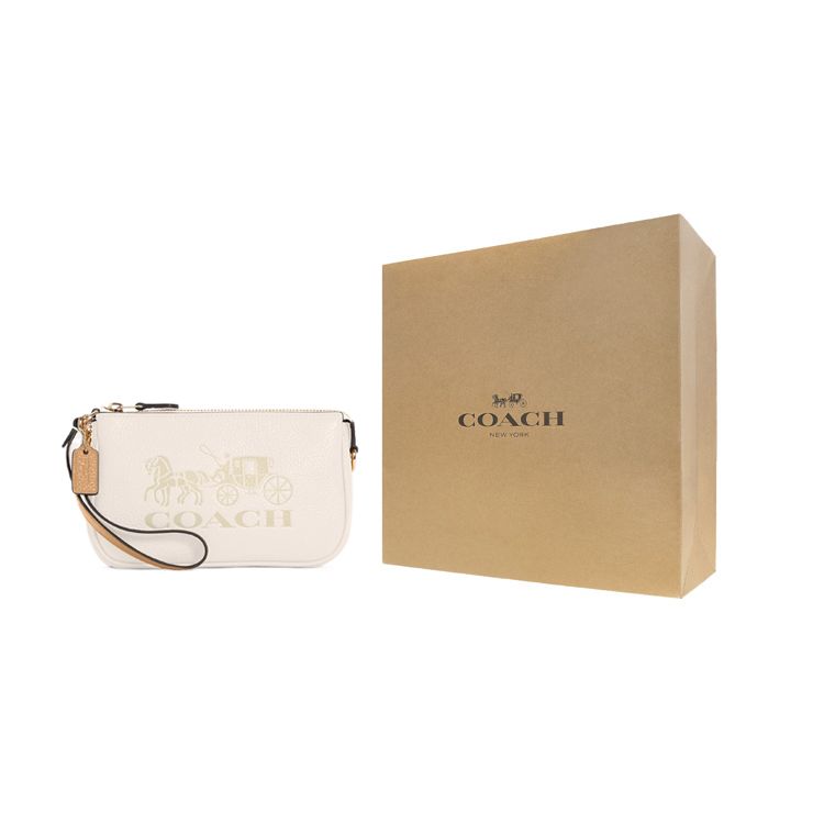 Coach Nolita 19 Classic Horse And Carriage Print Strapless Refined Pebble Leather Wristlet Handbag Small Women Handbag Off-white C4653-IMSQQ