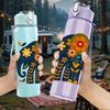 1PC Decorated Asian Elephant Print 750ml Color Plastic Sports Water Bottle Leakproof Flip Straw Lid Suitable for Sports Office Home Use