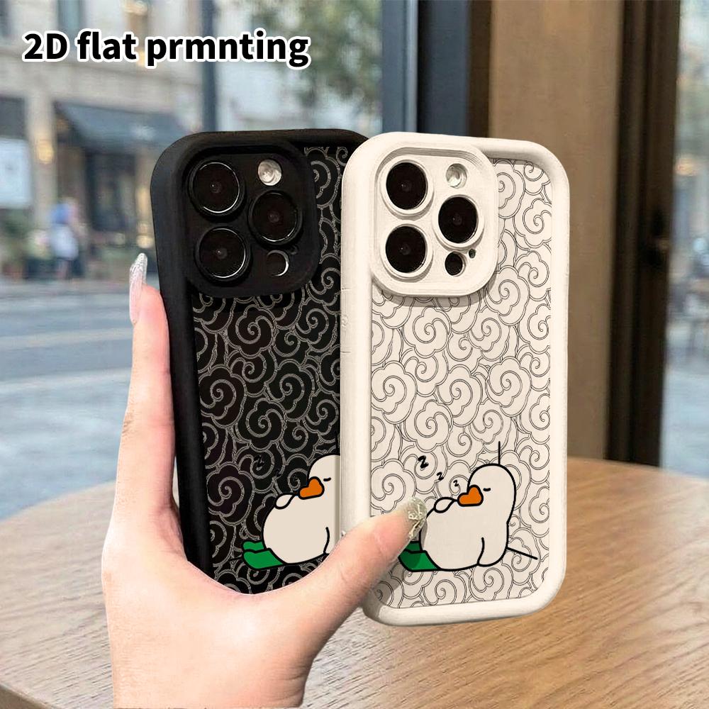 Phone Case: 2D Flat Design Suitable for iPhone 18 17 16 15 14 13 Pro Tiered Protective Case, Sleeping Big White Duck, Christmas and Halloween Gifts