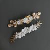 Ceramic Flower Hairpin Gorgeous Zircon Spring Side Clip Romantic Copper Leaf Wedding Hair Accessories Pearl Prom Jewelry
