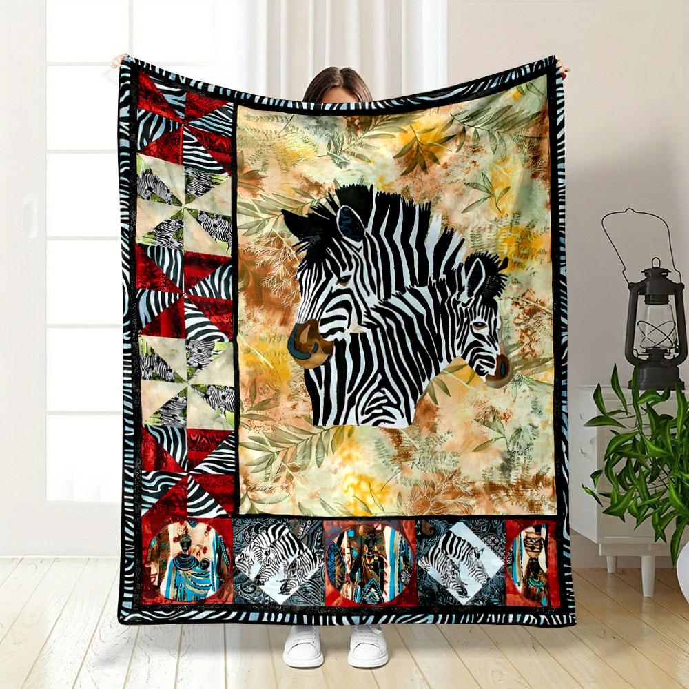 Zebra Pattern Art Quilted Blanket Bedroom Blanket for Livingroom Couch Lunch Break Soft Throw for Friend's Festival Gift