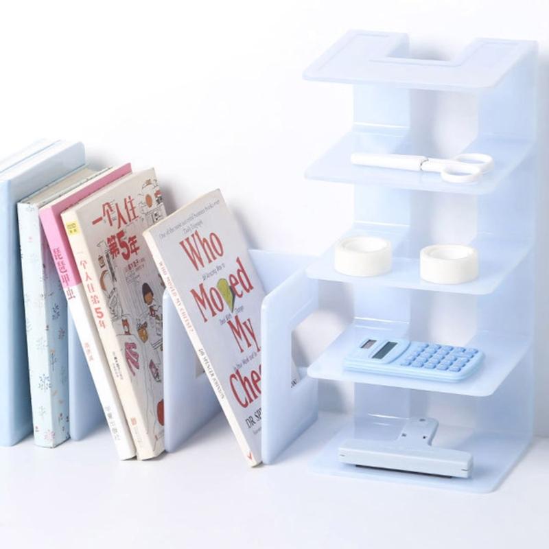 Desktop Organizer Bookends Book Storage Box Desk Bookshelf Office Book Holder