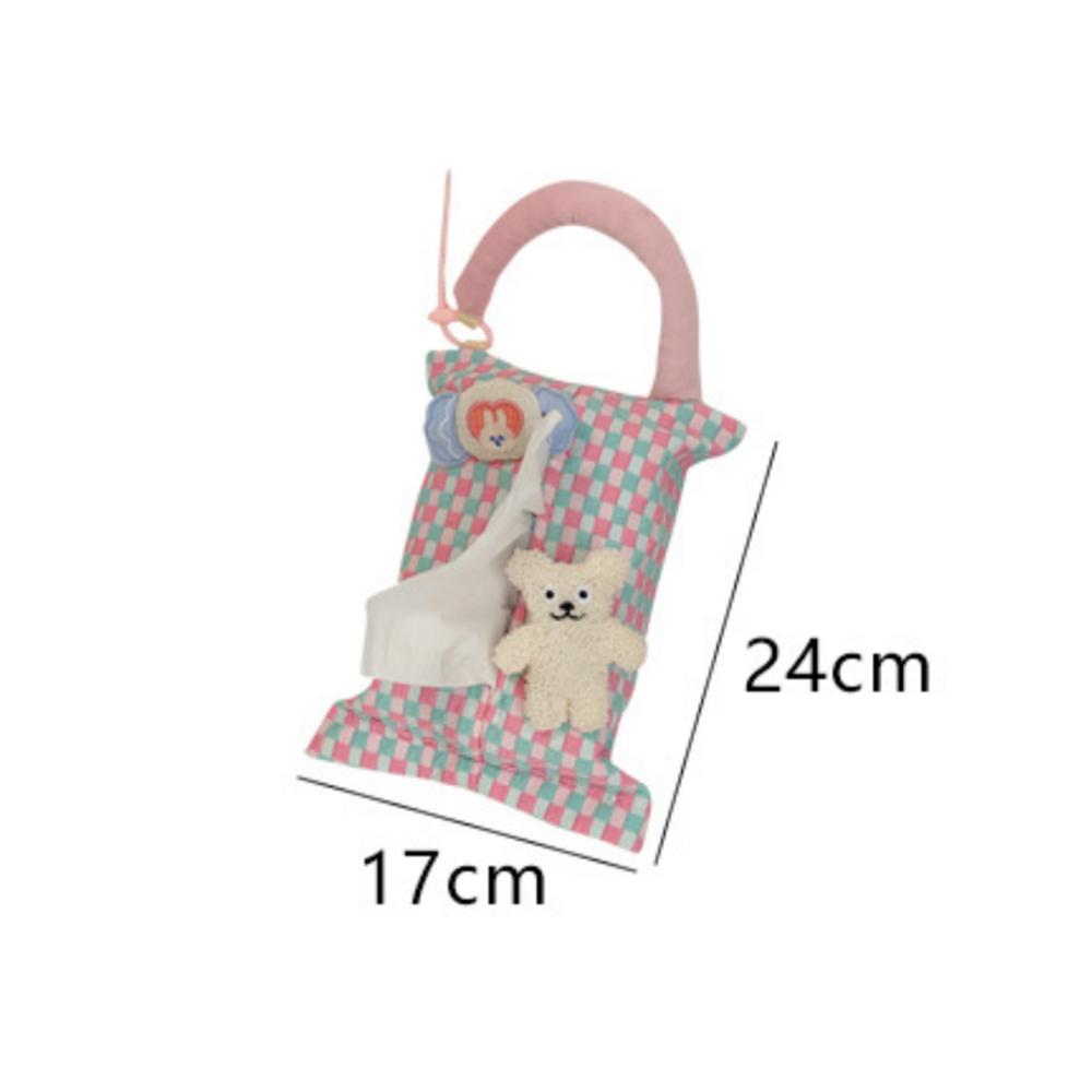 Pink Plaid Fabric Tissue Box Portable Hanging Tissue Case Living Room Container Home Car Towel Napkin Holder Home Decoration