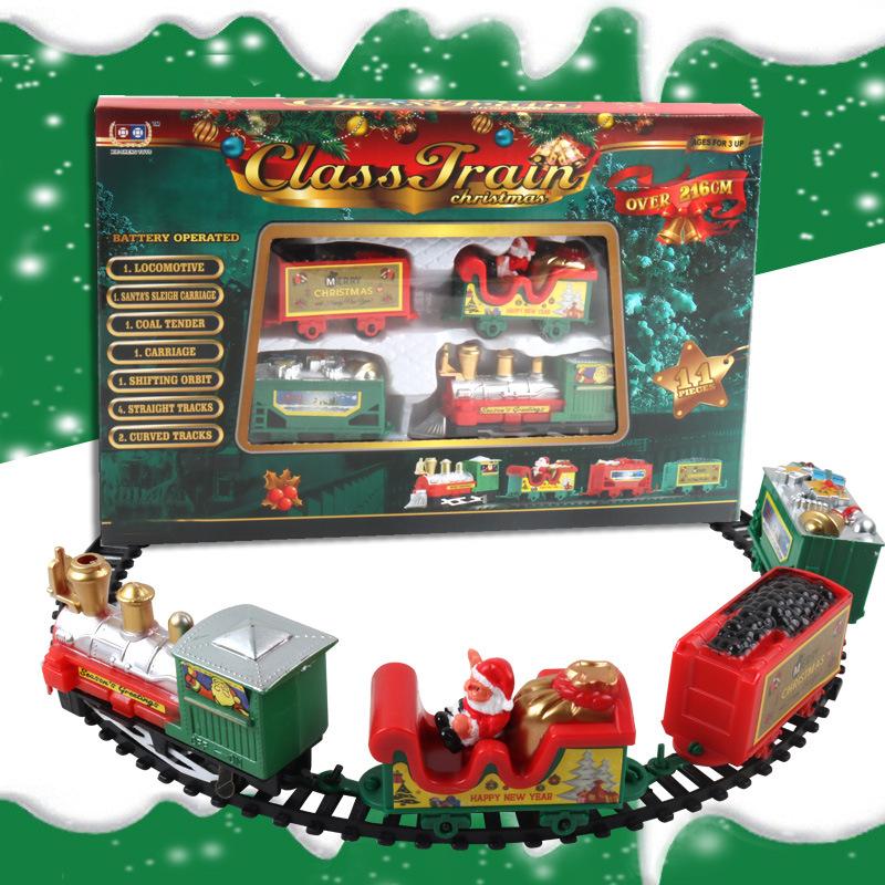 Funny Electric Christmas Train Gift Mini Locomotive Model With Santa Claus Railway For Kids Toys Party Home Xmas Tree Decoration