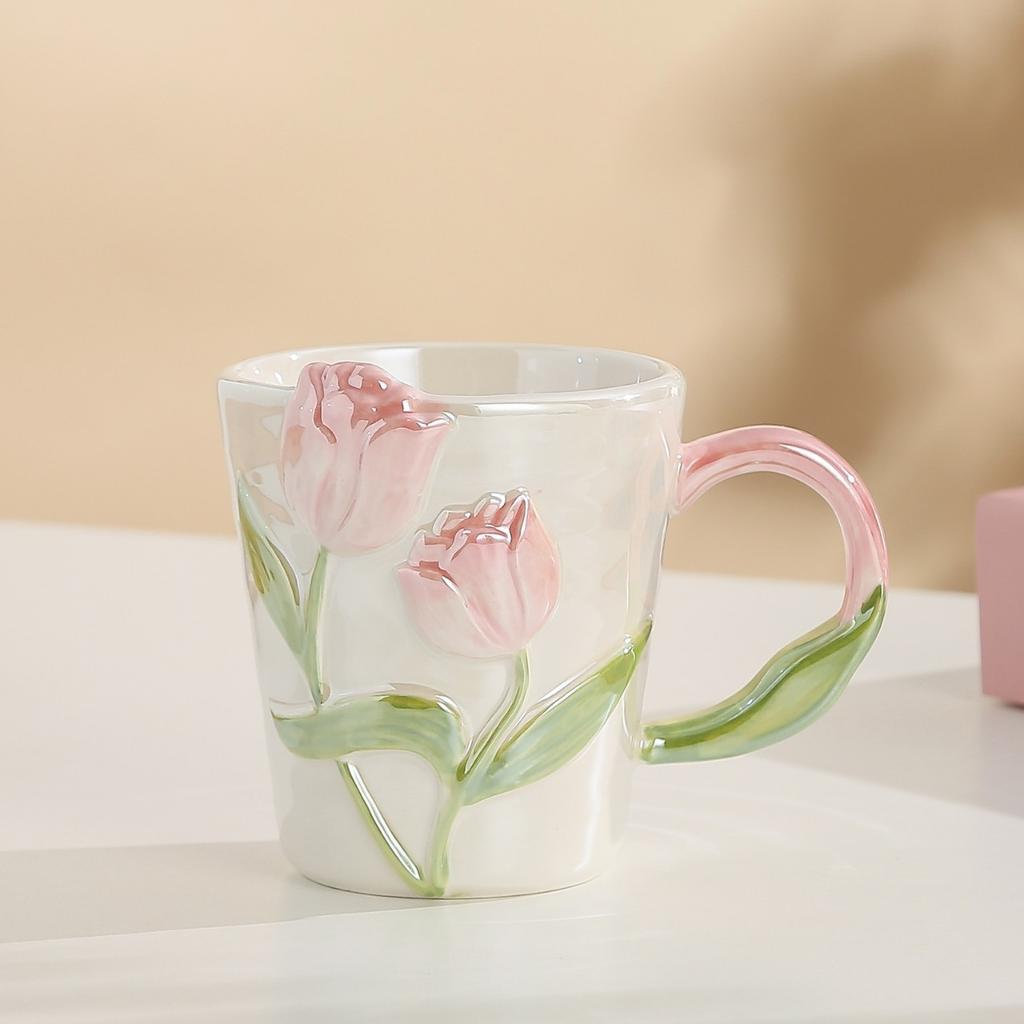 Creative Hand Painted Tulip Mugs High Appearance Level Ins Style Ceramic Cups  Niche Design Sense Drinking Cups and Coffee Cups