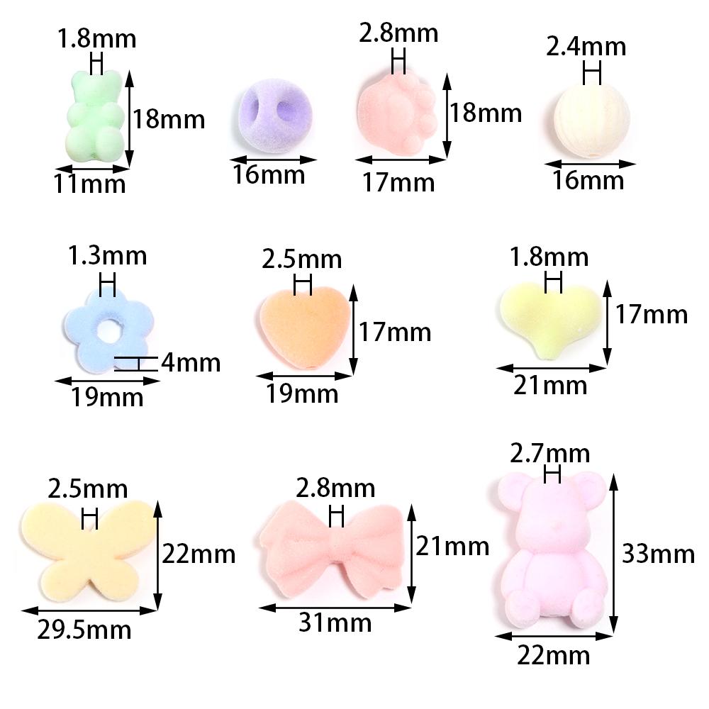 10 Stück Beflockte Acrylperlen Mischfarbe Mehrere Stile Spacer Anhänger Perle für Schmuckherstellung DIY Halskette Ohrringe Haarschmuck