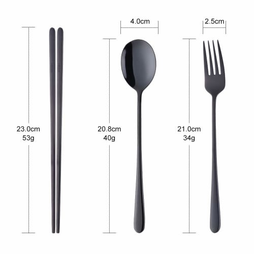 Do Buy Korean Cutlery Set for 2, Chopsticks, Spoon, and Fork, 18-8 Stainless Steel with a Mirror Finish, Black