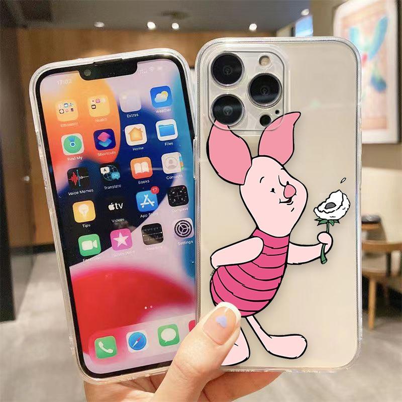 

Clear Phone Case For iPhone Apple 14 12 13 16 15 11 Pro SE 8 7 Plus X XR XS Max SE Case Funda Coque Shell Cute Pink Piglet Anime IPHONE12 PRO