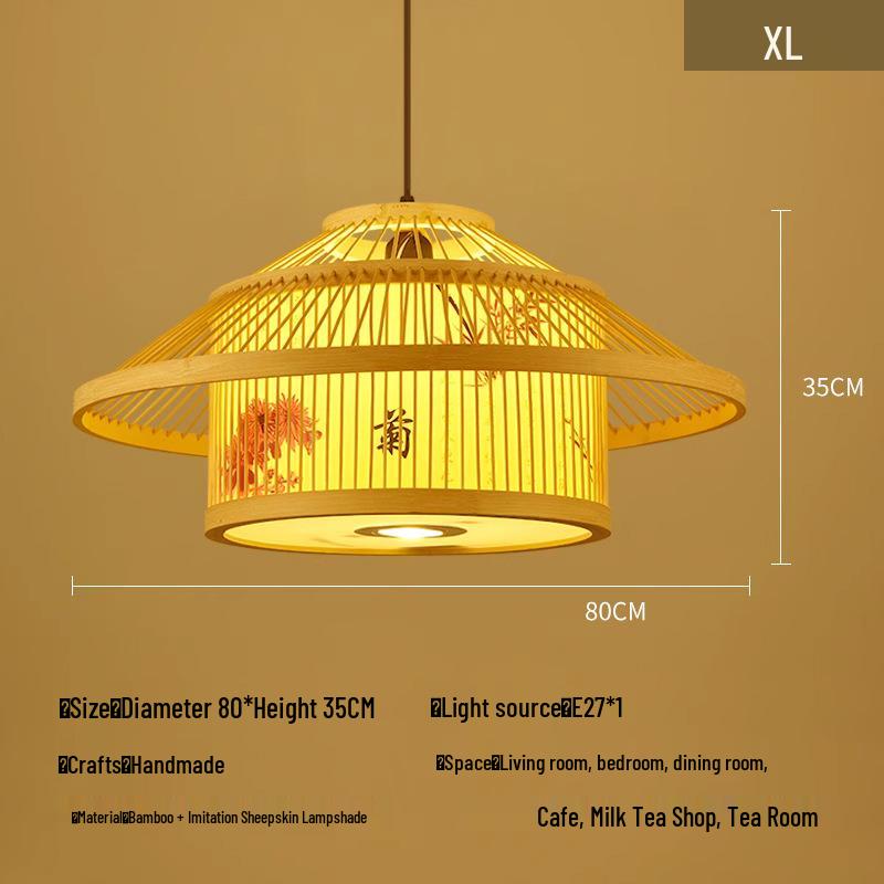 Retro Bamboo Pendant Lamp for Restaurants and Hotels - Chinese Style with Spotlight