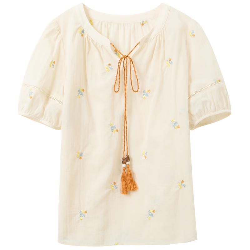Sancai Women s Plus Size Floral Embroidered Cotton Top XL