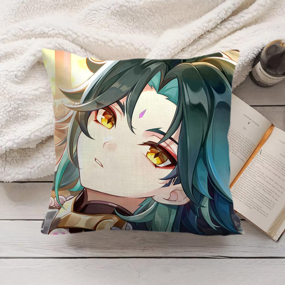 Xiao Genshin Impact Cute Cushion Cover Silky Short Plush Invisible Zipper Dustproof Sofa Pillow Case For Home Decor