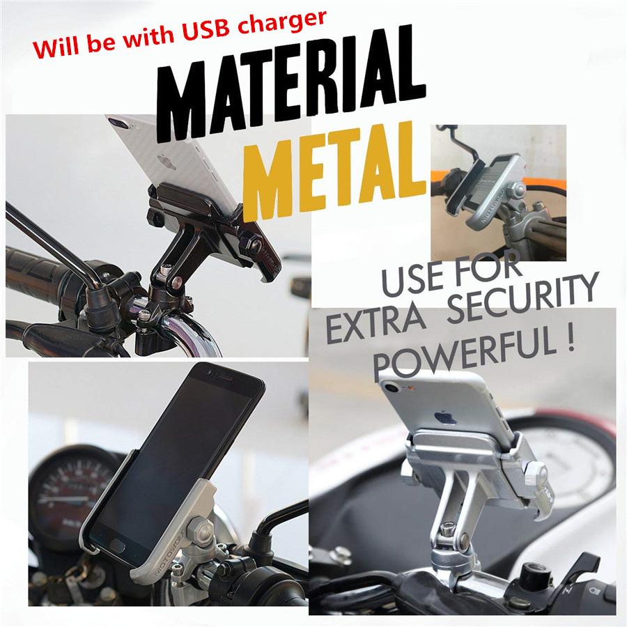 Universal Black CNC Motorcycle Handlebar Charger 4-6.8" Phone Holder Mount New