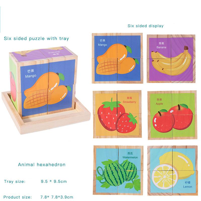 

6 Sides 3D Puzzles Game Cubes Montessori Animal Traffic Fruit Wooden Blocks Jigsaw Early Education Learning Toys for Children