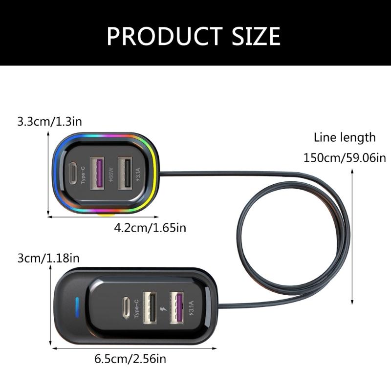 Mehrere Geräte Auto-Ladestation 6-Port USB-Schnellladegerät mit Verlängertem Kabel Universelles Autoladegerät für Smartphones