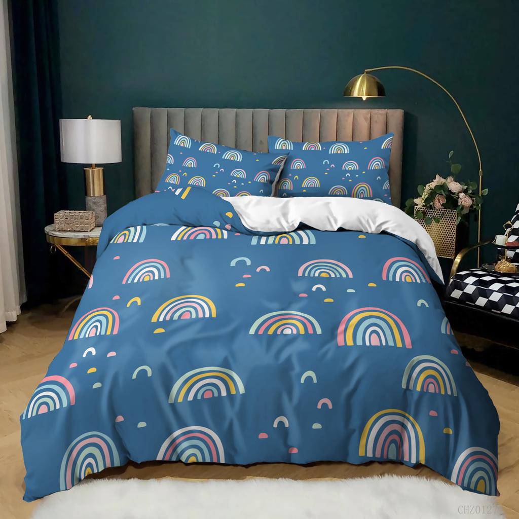 Bedruckte dreiteilige Regenbogen-Bettwäsche Neu