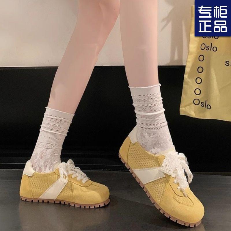 Ribbon German Training Shoes Women's Retro Flat-bottomed Casual Shoes Summer Lightweight and Versatile Sports Forrest Gump Shoes