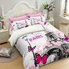 3pcs Pink Beding Set Paris Eifel Tower Print Cozy Soft Duvet Cover Set King Quen Twin Single Sized Dimensions Birthday Gift Girl Bedrom Decor