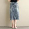 Spring Small Fresh Loose Large Size Ethnic Style Denim Heavy Industry Embroidered Elastic Waist Big Pocket Split Skirt