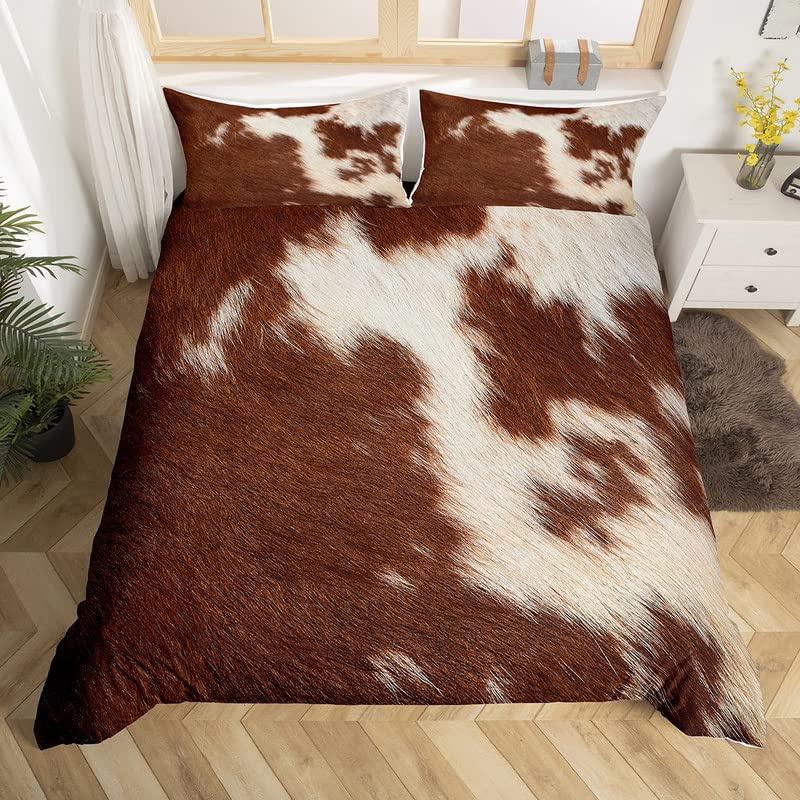 Cowhide Duvet Cover Queen Microfiber Western Farmhouse Animal Skin Fur Bedding Set 2/3pcs For Kids Teen Cattle Cow Quilt Cover