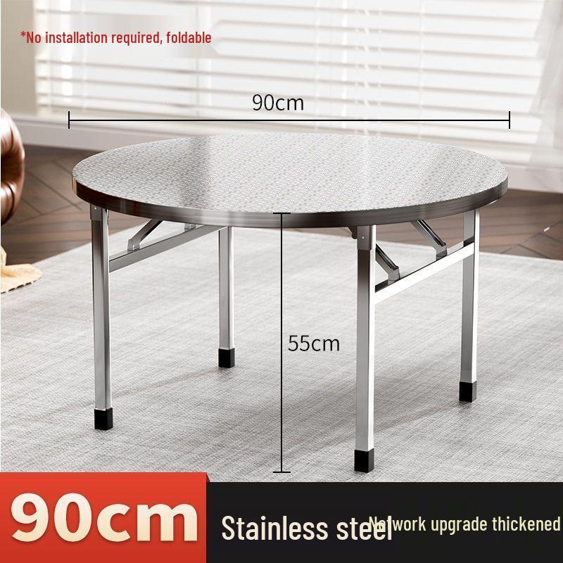304 Stainless Steel Folding Round Dining Table for Restaurant, Buffet, Outdoor, and Home Use