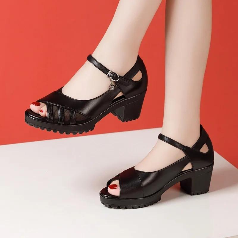 2025 Buckle Strap Women's Sandals New Open Toe Office and Career Summer Best Seller Comfortable Heeled Sandals Zapatos