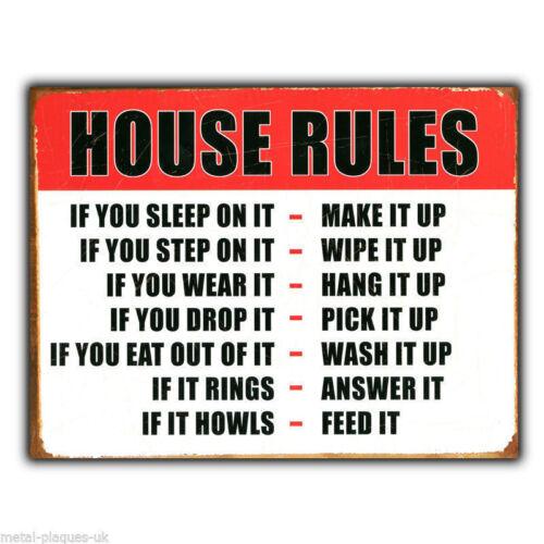 METAL SIGN WALL PLAQUE HOUSE RULES Humorous Funny Poster Print hangingAluminum
