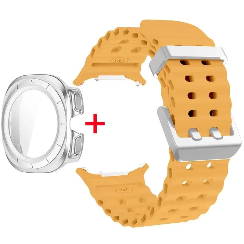 Schutzhülle aus gehärtetem Glas + Armband für Samsung Galaxy Watch Ultra 47mm Silikonarmband für Galaxy Watch Ultra 47mm Armband Schutzhülle