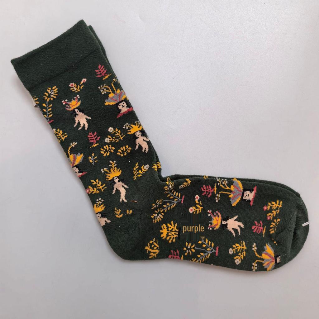 French Artistic Oil Painting Series: Colorful Trendy Mid-Calf Cotton Socks for Women
