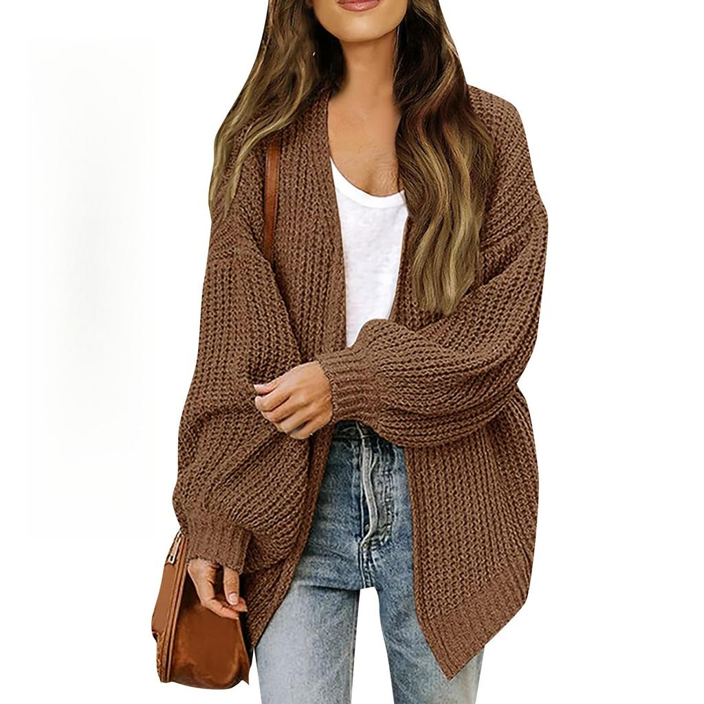 Women's Lantern Sleeve Thick Needle Cardigan Autumn and Winter Pocket Knitted Sweater Women's Jacket