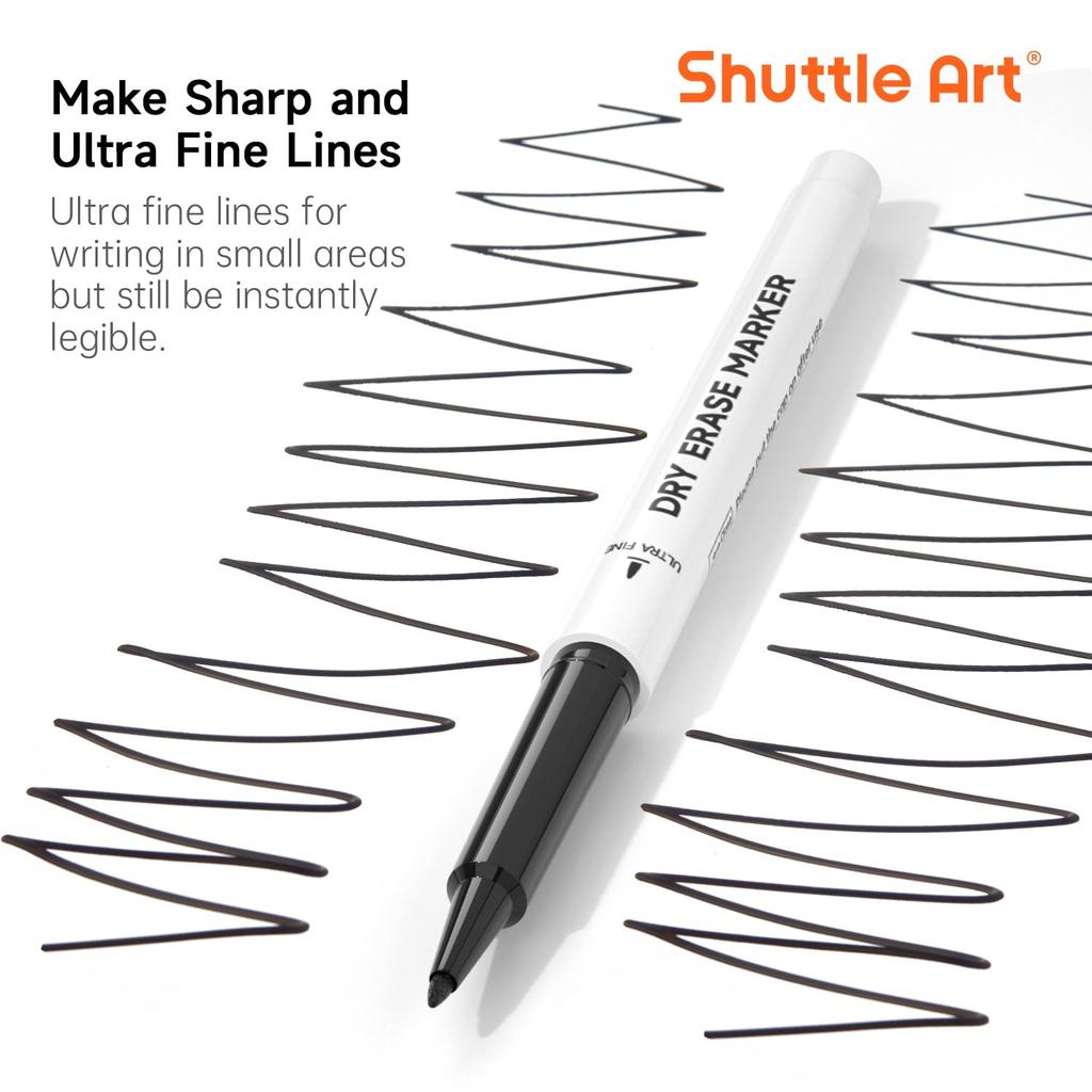 Shuttle Art Whiteboard Black Erasable Marker Extra Fine Large for School Black Markers Markers, 15-Pack, 0.7mm Ink, Pens, Tip, Capacity, Whiteboards,