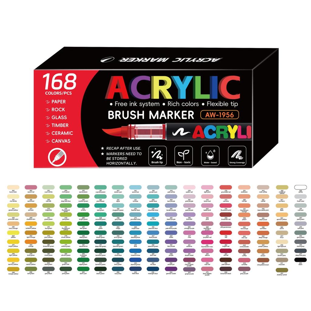 12-288 Colors Acrylic Paint Pen Marker Brush Tip Paint Marker For Rock Painting Wood Canvas Stone Christmas Gift DIY Craft