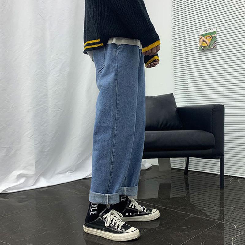 Men Bottoms Summer Spring Clothes Straight Nine-point Jeans Men's Loose Tight Tethered Trousers Male Students Trend All-match Wide-leg bOTTOMS
