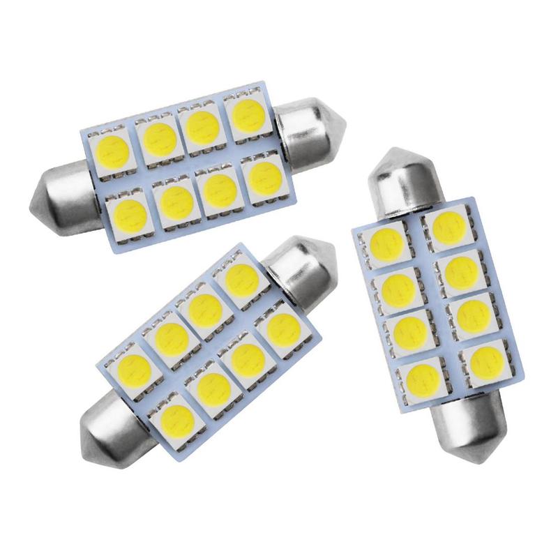 10pcs 41MM 5050 8SMD Festoon White Dome Map Trunk LED Light Lamp Bulbs 212-2 578 569