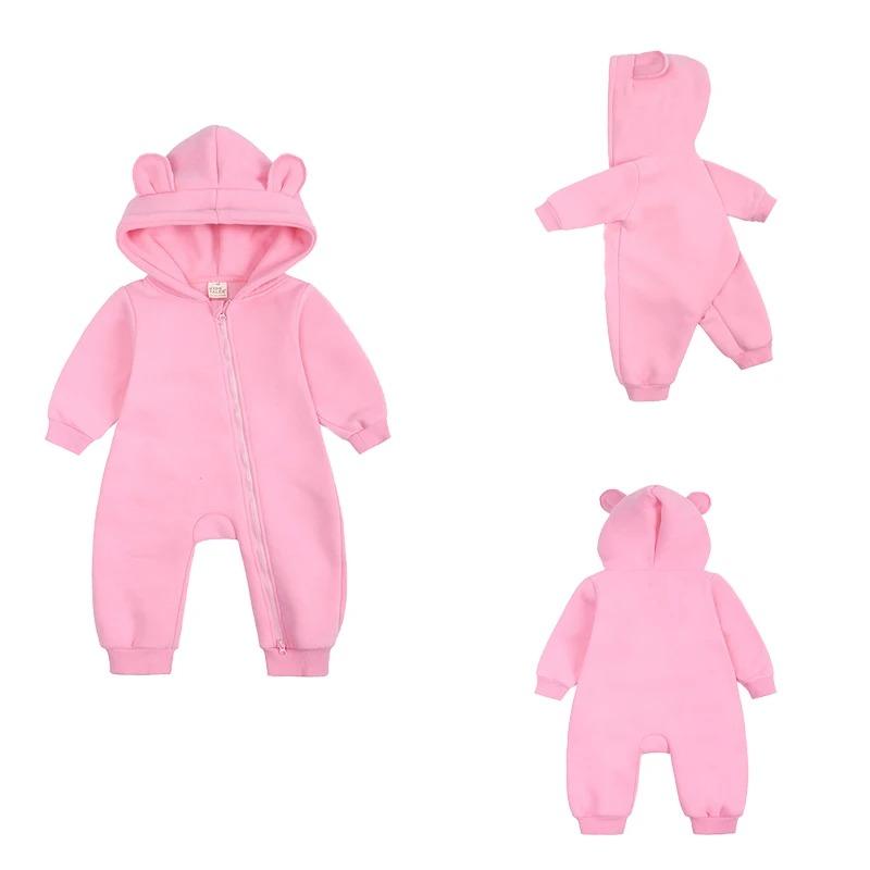 Baby Boys Girls Clothes Long Sleeve Rompers Solid Hoodies Bear Jumpsuit Costume Infant Onesies Bodysuit Newborn
