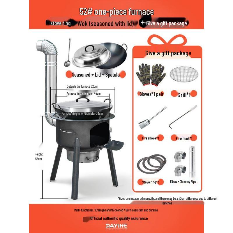 Portable Wood-Burning Stove for Home and Outdoor Use - Large Wok Stand, Clay Pot Compatible, Ideal for Rural Areas and Camping