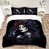 3pcs Gothic Portrait with Skull and Red Roses Bedding Set - Includes Quilt Cover and Pillowcases, Suitable for All Seasons, Machine Washable - Id