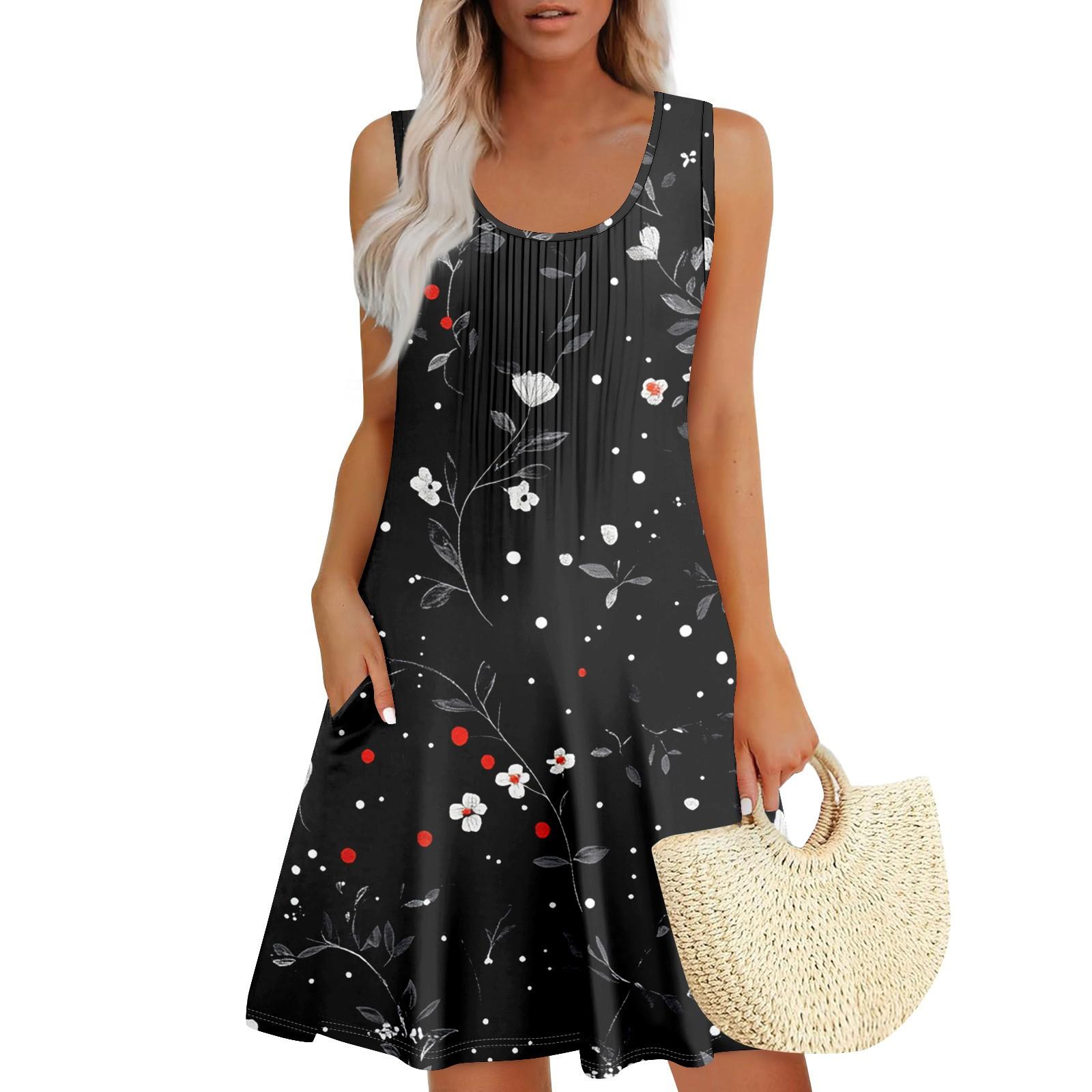 

Женский повседневный сарафан с карманами, летнее пляжное платье в стиле бохо, праздничное платье для женщин, платья-майки L чёрный