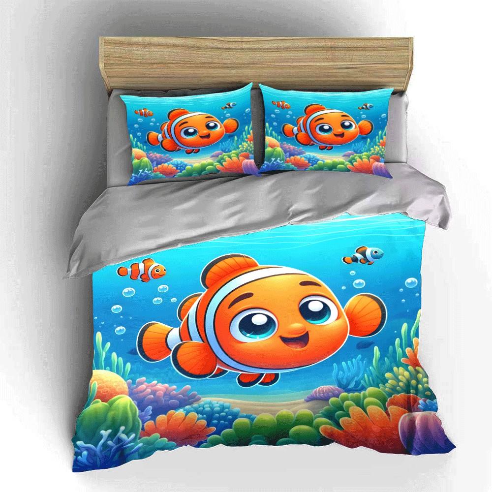 Aventure sous-marine Ensemble poisson-clown    Magnifique parure de lit trois pièces cadeau pour enfants et adultes EU Twin 135X200cm&set