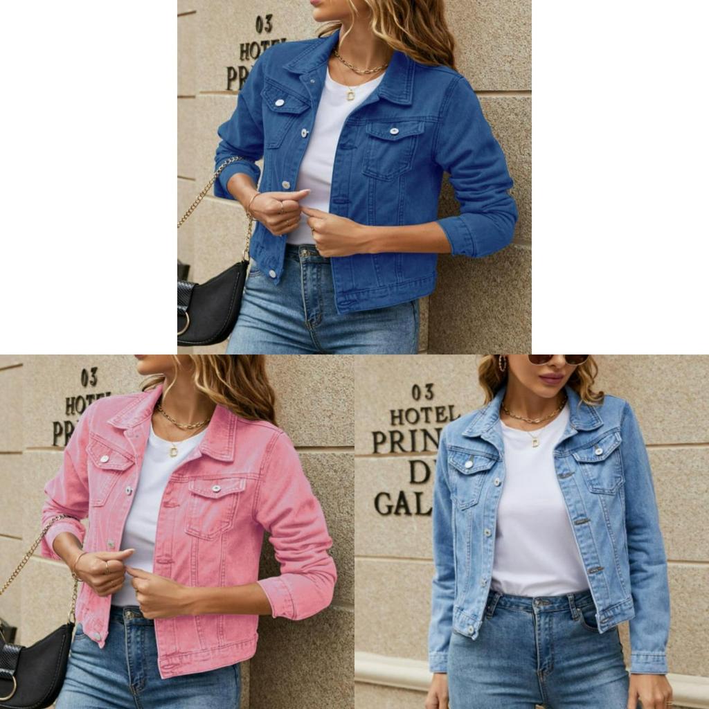 Denim Jacket For Women With Pockets And Turndown Collar Streetwear Summer