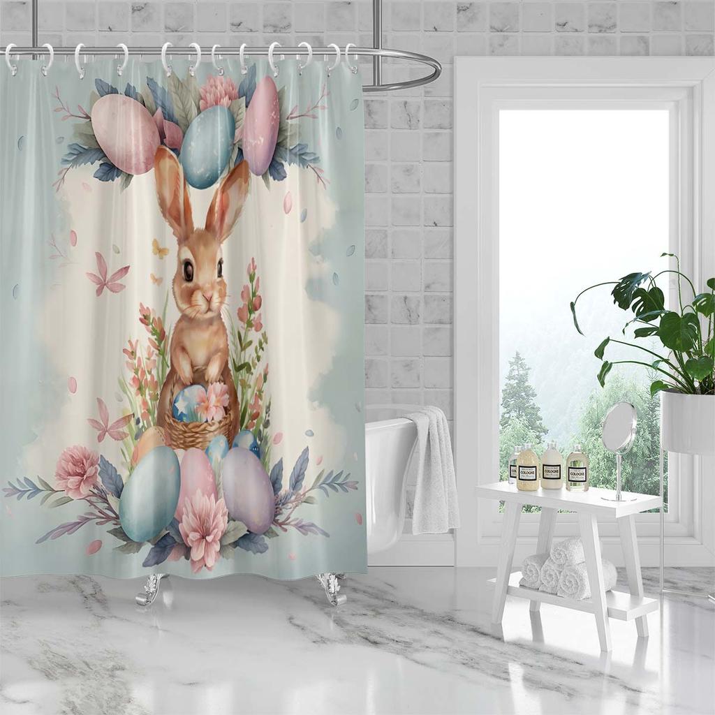 1 180X180Cm Ostern Thema Cartoon Hase Osterei Muster Gedruckt Duschvorhang Trennwand Badezimmer Wasserdicht