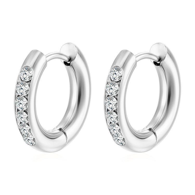Inlaid square diamond ear buckle European and American style women's earrings, fashionable and personalized versatile 18K gold diamond earrings